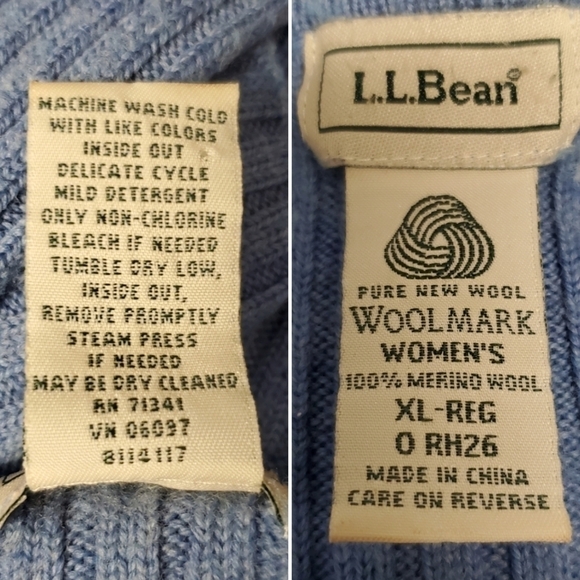 L.L.Bean Sky Baby Blue Merino Wool Ribbed Knit V Neck Relaxed Pullover Sweater - Picture 3 of 5